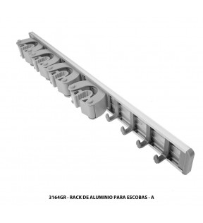 RACK PORTA ESCOBAS MOPS PAÑOS CON GANCHOS GRIS METÁLICO 3164GR