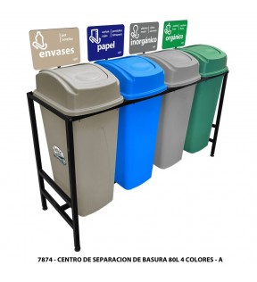 ISLA ECOLOGICA 4 ESTACIONES 80 LITROS CON TAPA BALANCIN LATERAL GRIS-VERDE-AZUL-CAPUCHINO 7874