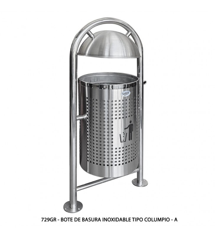 BOTE DE BASURA INOXIDABLE PARA EXTERIOR CON ANCLAJE GRIS 729GR