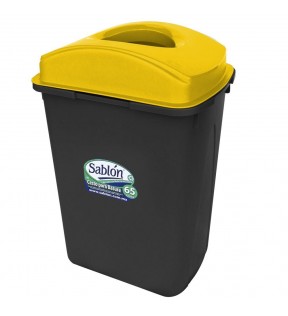 CESTO 65 LITROS NEGRO CON TAPA ELIPTICA AMARILLA 8163AM