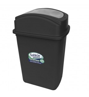 CESTO 65 LITROS NEGRO CON TAPA BALANCIN LATERAL GRIS  8134GR