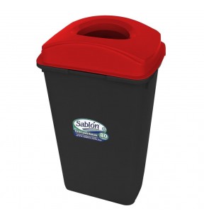 CESTO 80 LITROS NEGRO CON TAPA ELIPTICA ROJA 8469RJ