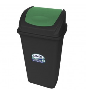 CESTO 80 LITROS NEGRO CON TAPA BALANCIN FRONTAL VERDE 8456VD