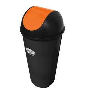 CESTO REDONDO NEGRO 80 LITROS CON TAPA BALANCIN LISO NARANJA 8711NA