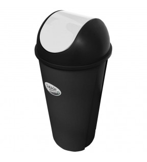 CESTO REDONDO NEGRO 80 LITROS CON TAPA BALANCIN LISO BLANCO 8712BL
