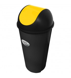 CESTO REDONDO NEGRO 80 LITROS CON TAPA BALANCIN LISO AMARILLO 8713AM