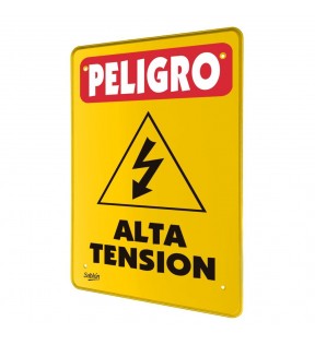 SEÑAL PELIGRO ALTA TENSION 35X24 AMARILLO IMPRESO ROJO-NEGRO 7971